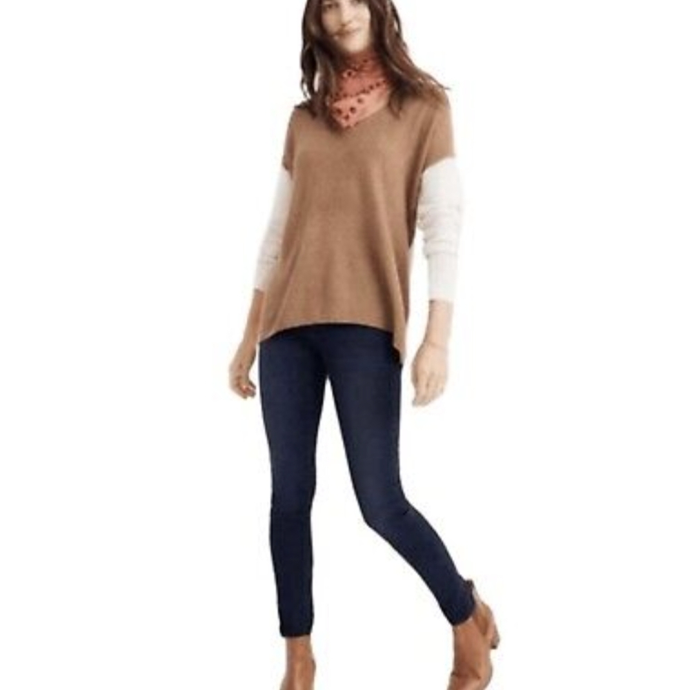 Madewell Kimball Pullover Sweater in Colorblock Brown Cream Sz XXS